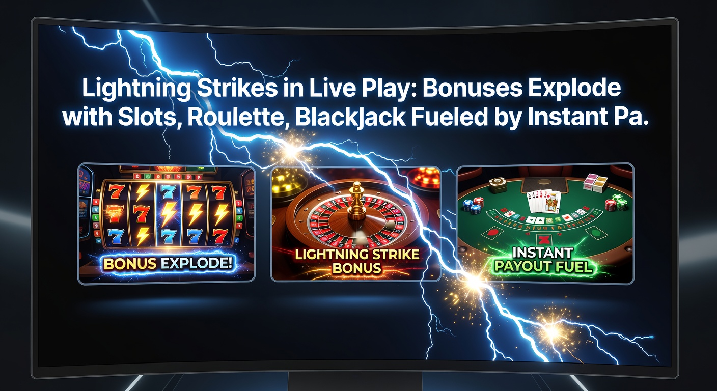 Close-up of live blackjack table with lightning multipliers on cards, adjacent slot machine flashing synced bonuses, and instant payment icons overlayed