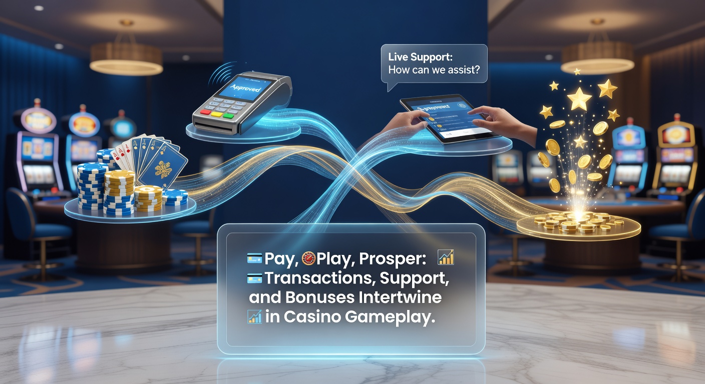 Close-up of player hand on mobile device depositing funds while chat bubble pops up with bonus activation confirmation and support query resolved, capturing the convergence of casino features