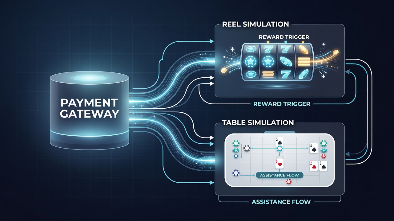 Flowchart illustrating assistance flows triggered by payment events in live table game simulations