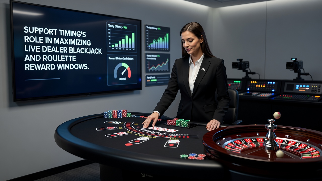 Roulette wheel in motion during live dealer session with overlaid support chat timing metrics