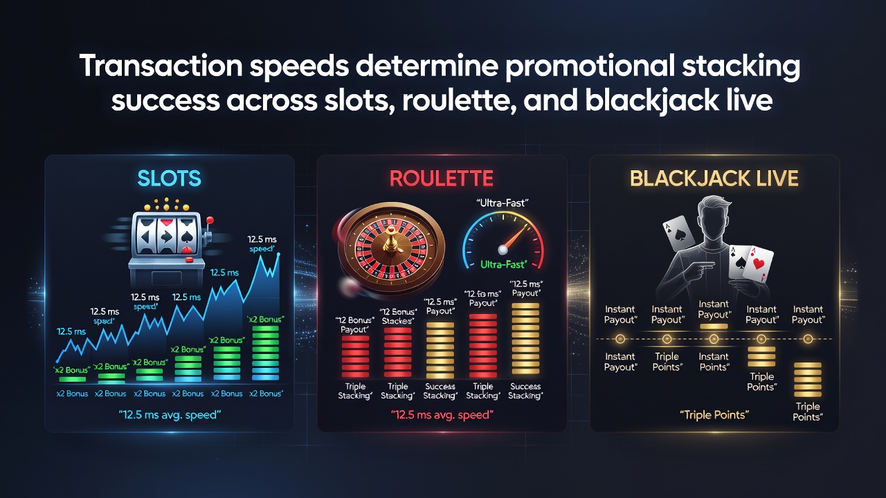 Live dealer blackjack and roulette tables displayed next to payment confirmation screens highlighting processing speed metrics